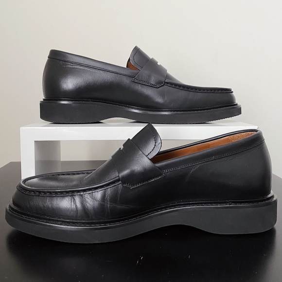 Aquatalia Kurt Black Leather Platform Penny Loafers 8 Italy Nordstrom - Picture 4 of 11